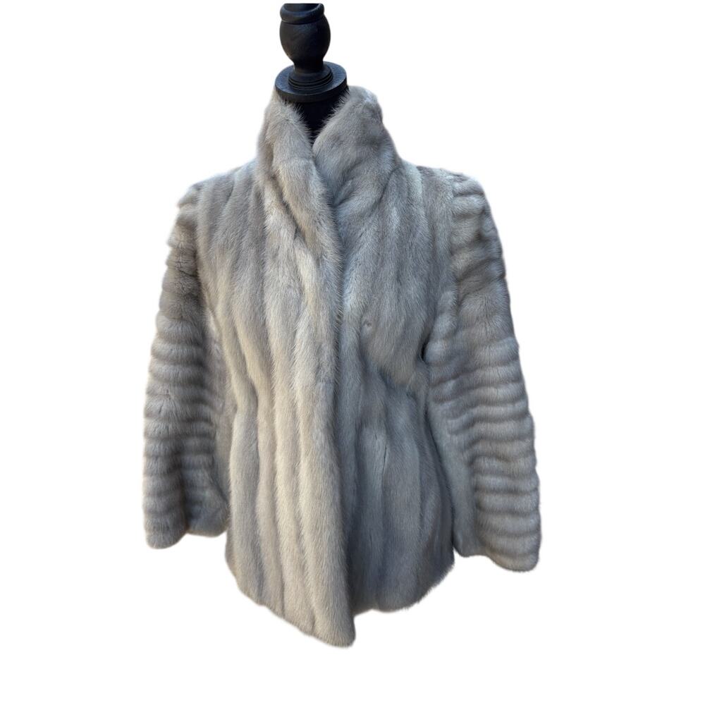 Real Mink Fur Jacket Gray Custom Hong Kong Furrier Shawl Collar 90s Coat $15k